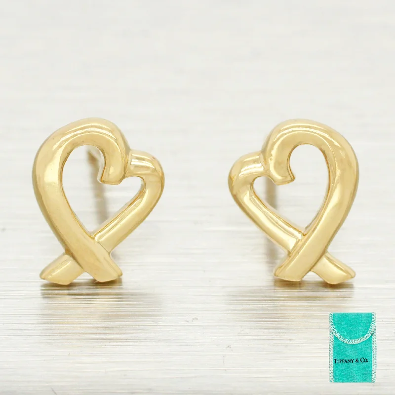 Hoop earrings with luxe velvet finishes for a rich and luxurious touch-Tiffany & Co. Paloma Picasso Loving Heart Earrings | 18k Yellow Gold | w/ Pouch