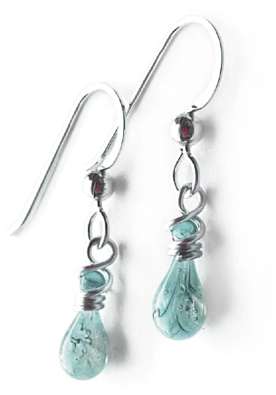 Hoop earrings with removable pendants for a versatile and customizable accessory-Tiny Swirling Cyan Demi Earrings