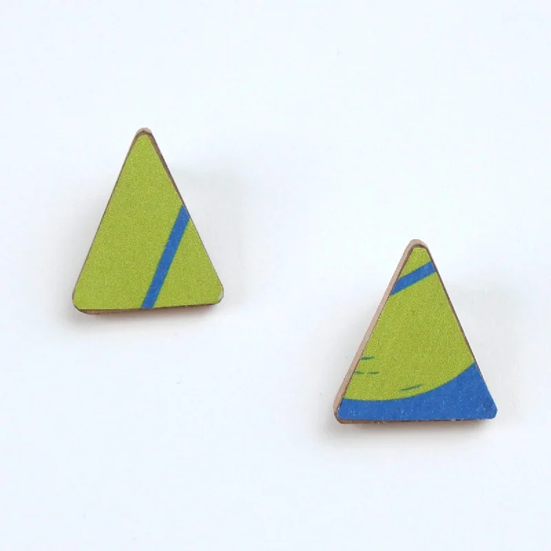 Best hoop earrings with detachable studs for a versatile and adjustable accessory-Triangular Decoupage Wooden Post Suzy Earrings