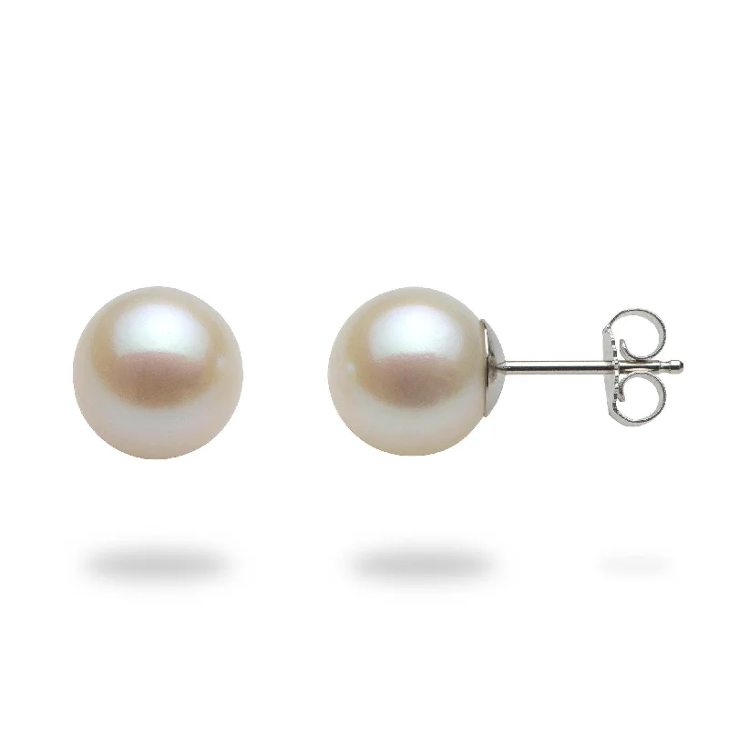 Hoop earrings with resin accents for a bold and colorful design-White Freshwater Pearl Earrings in White Gold - 9-10mm