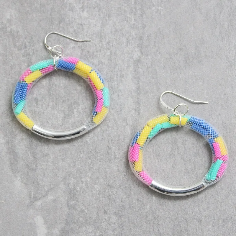 Best hoop earrings with gemstone accents for a colorful and elegant appearance-White Mesh and Confetti Statement Earring