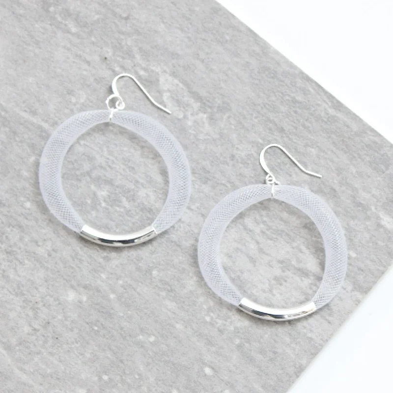 Hoop earrings with infinity loop designs for a continuous and eternal shape-White Mesh Hoop Earring Silver