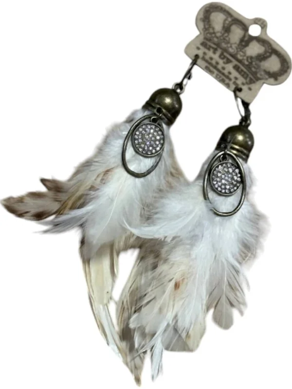 Hoop earrings with snake print designs for an edgy, wild appearance-Women's Short Feathered Earrings In Light Brown/white