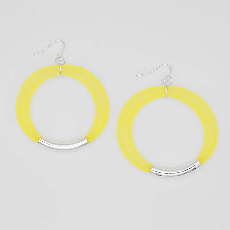 Hoop earrings with floral motifs for a feminine and nature-inspired look-Yellow and Silver Mesh Hoop Earring