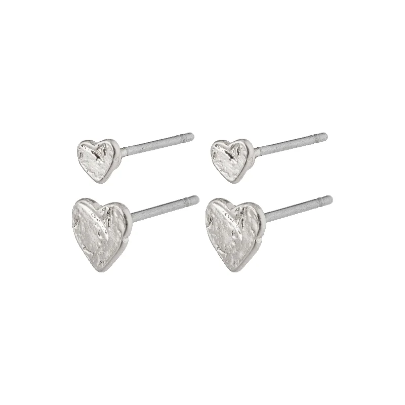 Large Stud Earrings for Statement -SOPHIA heart stud earrings 2-in-1 set silver-plated