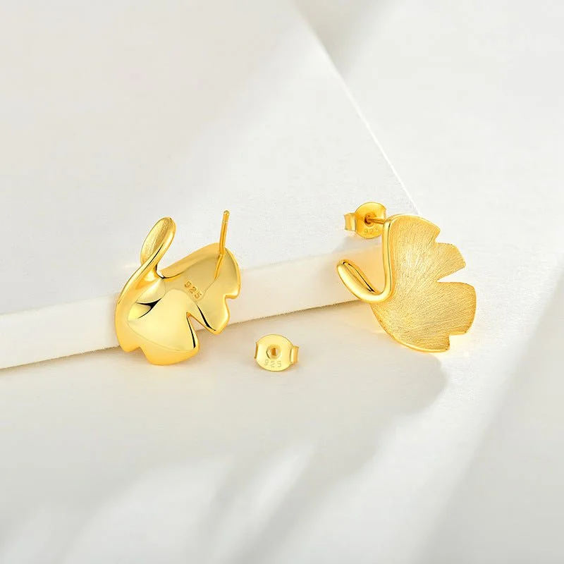 Stud Earrings for Wedding Ceremony -Ginkgo Biloba Leaf Gold Stud Earrings