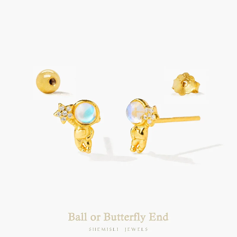 Star Shaped Stud Earrings for Charm -Dainty Astronaut Stud Earrings, Unisex, Gold, Silver SHEMISLI SS968 Butterfly End, SS969 Screw Ball End (Type A)