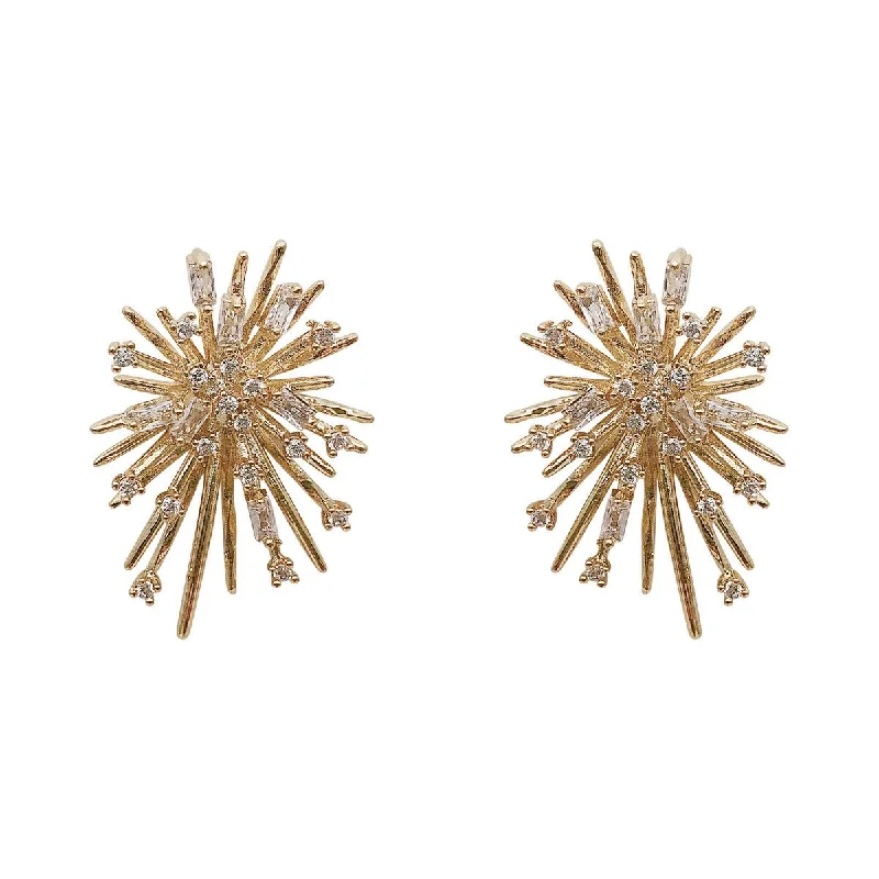 Push Back Stud Earrings for Convenience -Fireworks Zircon Stud Earrings