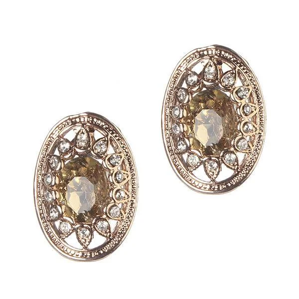 Lightweight Stud Earrings for All Day -Kriaa Brown Austrian Stone Gold Plated Stud Earrings