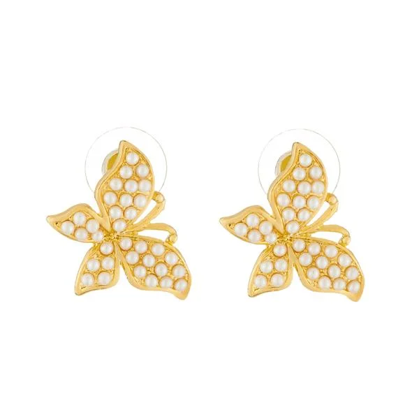 Stud Earrings for Evening Gown -Kriaa Gold Plated Butterfly Design Pearl Stud Earrings - 1310043