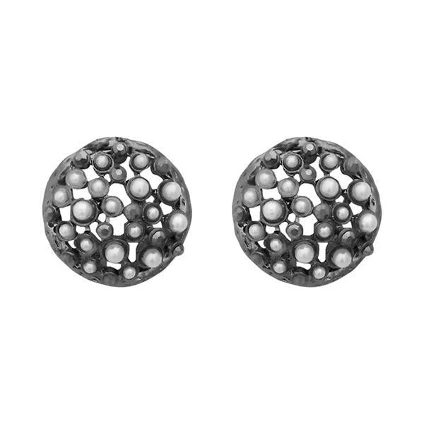 Heavy Duty Stud Earrings for Durability -Kriaa Marcasite Stone Black Pearl Stud Earrings