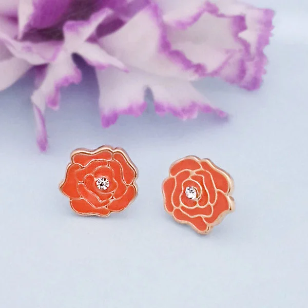 Contemporary Stud Earrings for Fashion -Kriaa Orange Meenakari Gold Plated Stud Earrings - 1312872G