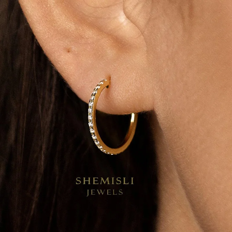 Hippie Stud Earrings with Beads -Large CZ C Shape Hoop Style Stud Earrings, Gold, Silver - SS441