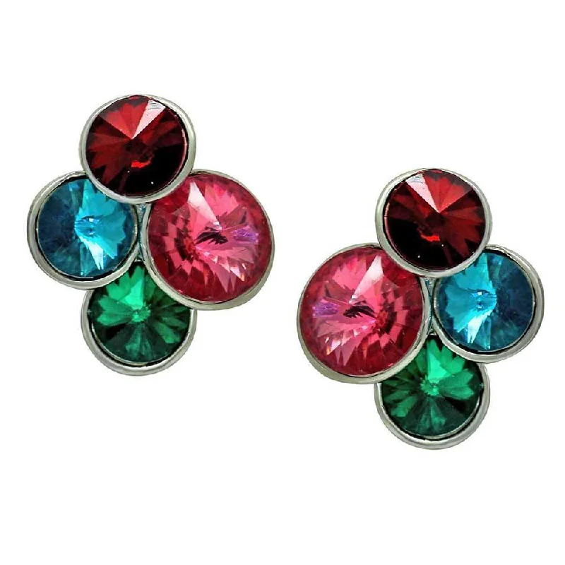 Indian Stud Earrings with Intricacy -Mahi Multicolour Gleaming Crystals Stud Earrings