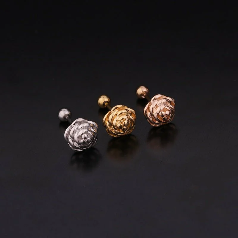 Stud Earrings with Floral Motifs -Roses Are Red Screw Back Stud Earrings