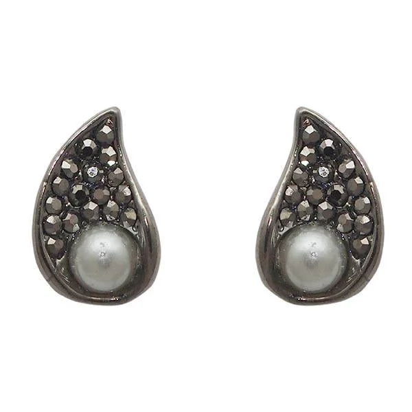 Stud Earrings with Hammered Finish -The99Jewel Marcasite Stone Black Pearl Stud Earrings - 1308201