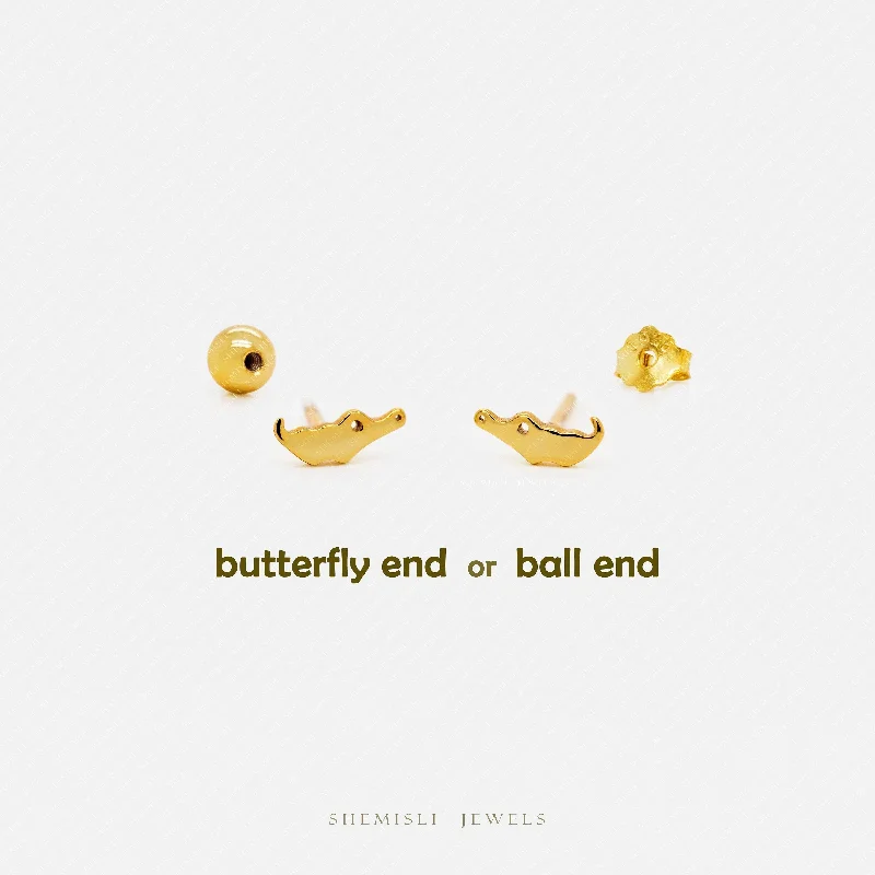 Geometric Stud Earrings for Trend -Tiny Crocodile Stud Earrings, Unisex, Gold, Silver SHEMISLI SS633 Butterfly End, SS634 Screw Ball End (Type A) LR