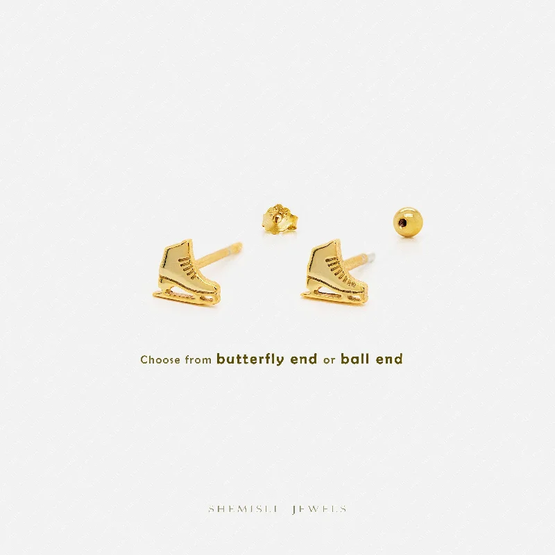 Oval Stud Earrings for Grace -Tiny Figure Skates Stud Earrings, Unisex, Gold, Silver SHEMISLI SS693 Butterfly End, SS694 Screw Ball End (Type A) LR