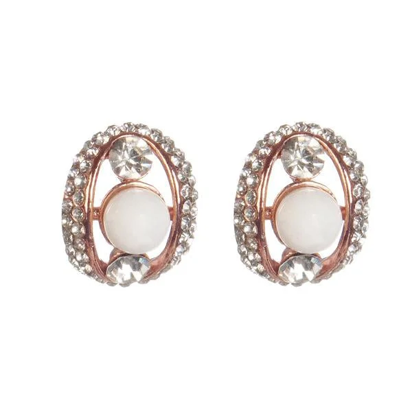 Stud Earrings for School Uniform -Urbana Austrian Stone Rose Gold Plated Pearl Stud Earrings - 1306817