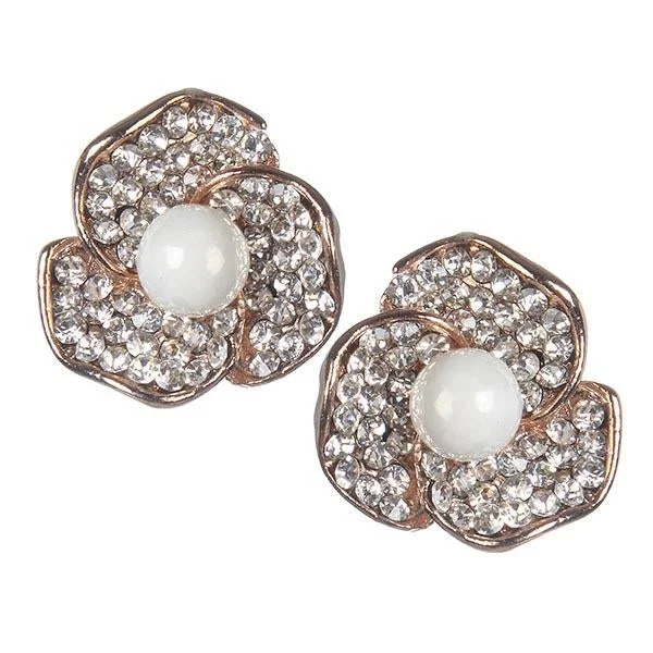 Stud Earrings with Embossed Patterns -Urbana Glass Pearl Rose Gold Plated  Stud Earrings - 1306824