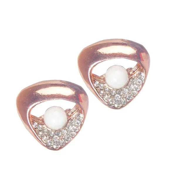 Stud Earrings for Work Attire -Urbana Glass Pearl Rose Gold Plated Stud Earrings - 1306826