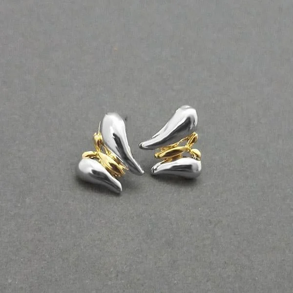 Stud Earrings for Formal Attire -Urthn 2 Tone Plated Butterfly Design Assorted Stud Earrings - 1310712