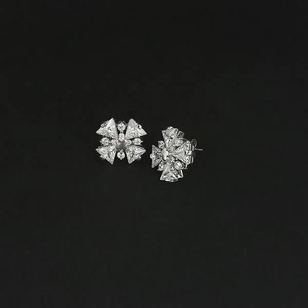 Clip On Stud Earrings for Non Pierced -Urthn AD Stone Rhodium Plated Stud Earrings - 1308051B