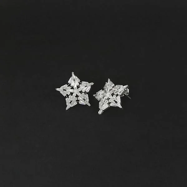 Stud Earrings with Textured Surface -Urthn AD Stone Rhodium Plated Stud Earrings - 1308053