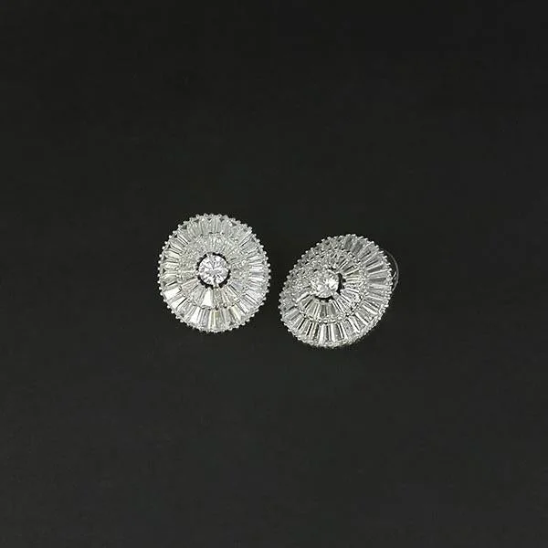 Stud Earrings with Matte Finish -Urthn AD Stone Rhodium Plated Stud Earrings - 1308054