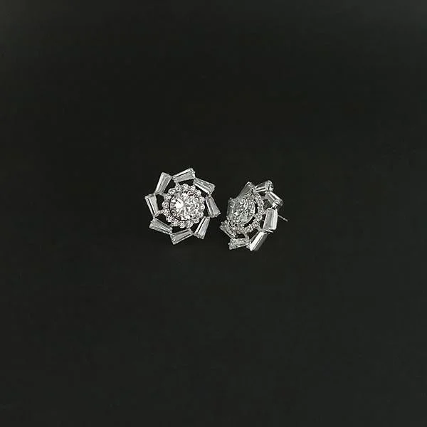 Stud Earrings with Polished Shine -Urthn AD Stone Rhodium Plated Stud Earrings - 1308055