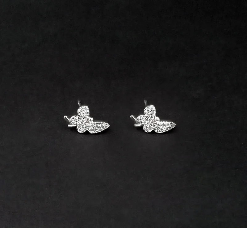 Leverback Stud Earrings for Comfort -Urthn Butterfly Shape Rhodium Plated Stud Earrings - 1309911B