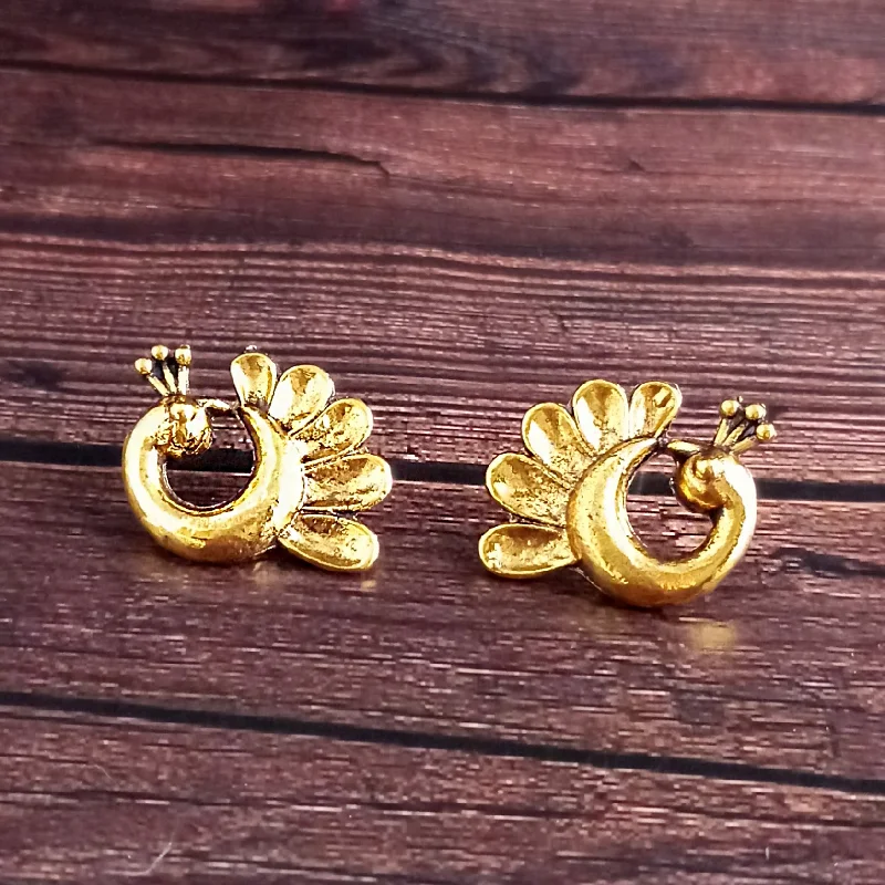 Hippie Stud Earrings with Beads -Woma Peacock Gold Plated Stud Earrings