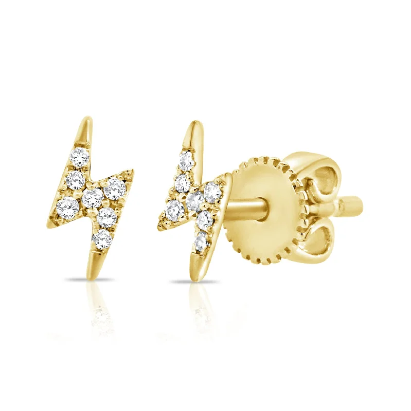 Stud Earrings with Pearls and Diamonds -Celestial Zodiac Lightening Bolt Diamond Stud Earrings