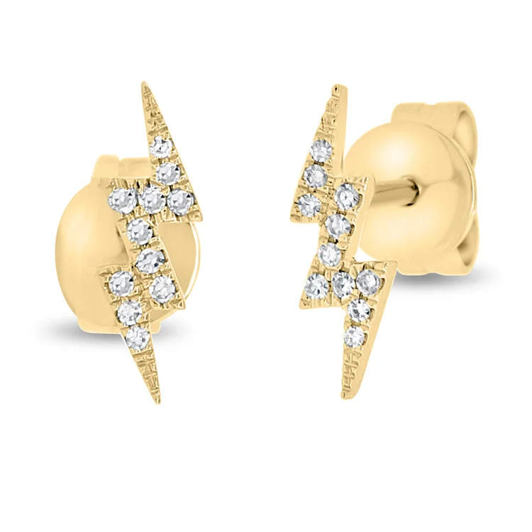 Stud Earrings with Textured Surface -Diamond Lightning Bolt Diamond Zig Zag Stud Earrings