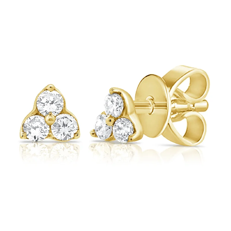 Multi Stud Earrings with Chains -3 Stone Classic Clover Design Diamond Stud Earrings