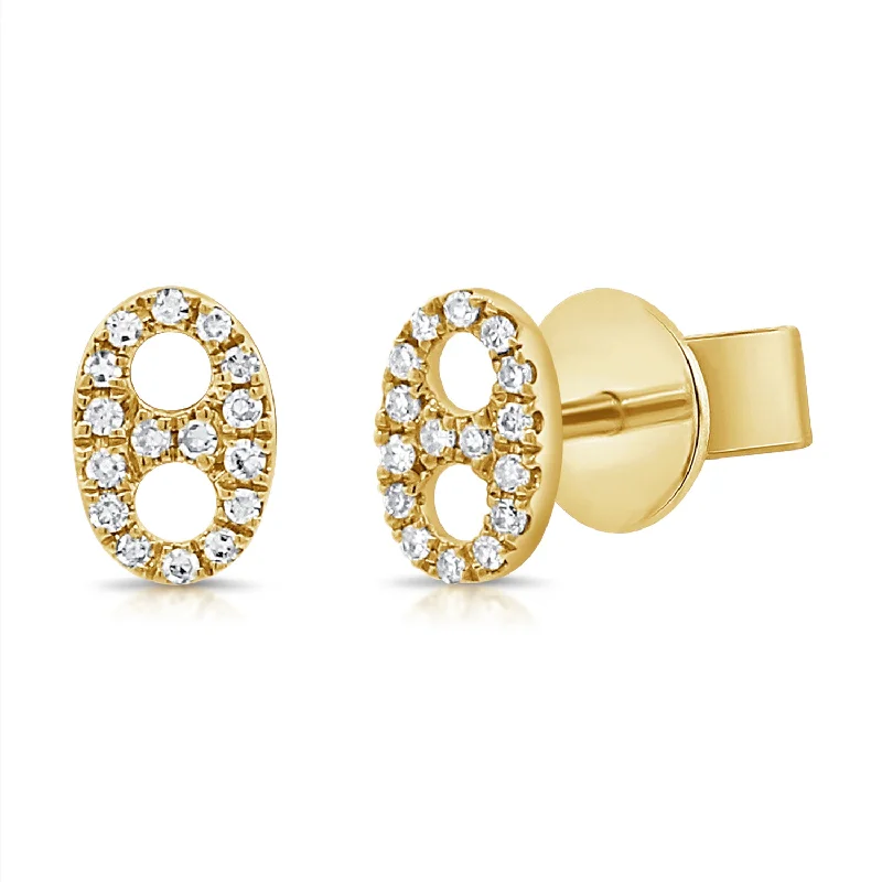 Stud Earrings with Embossed Patterns -Diamond Pave Designer Open Link Classic Stud Earrings