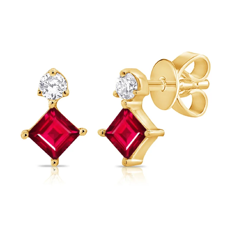 Magnetic Closure Stud Earrings for Easy -0.26ct Ruby & Diamond Stud Earrings