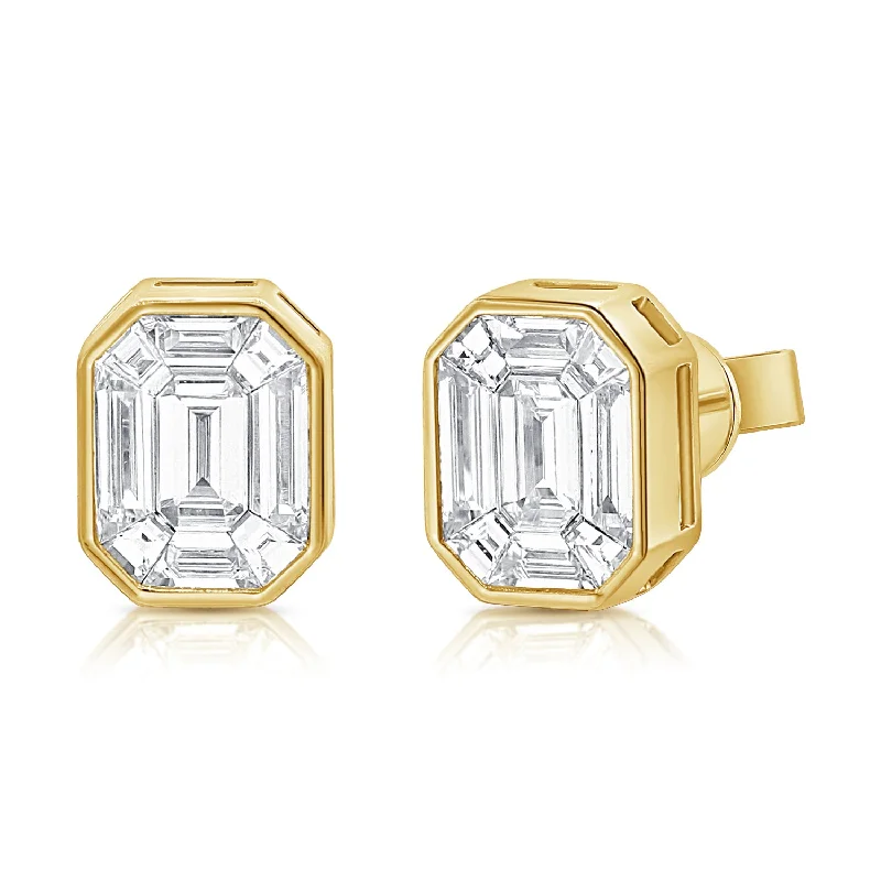 Stud Earrings for Bridesmaids Look -Illusion Diamond Bezel & Channel Set Stud Earrings