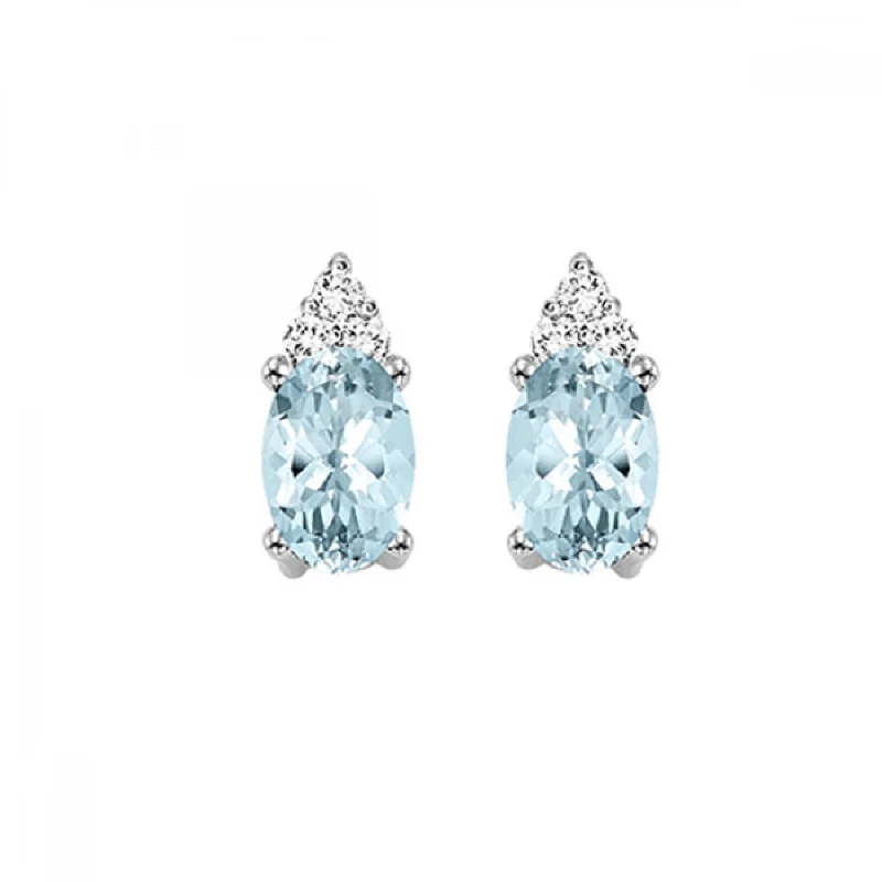 10KT Oval Gemstone Stud Earrings- Aquamarine (March)