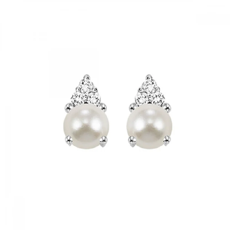 10KT Oval Gemstone Stud Earrings- Pearl (June)