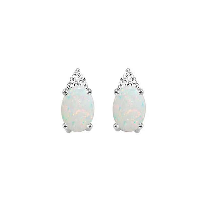 10KT Oval Gemstone Stud Earrings- Opal (October)