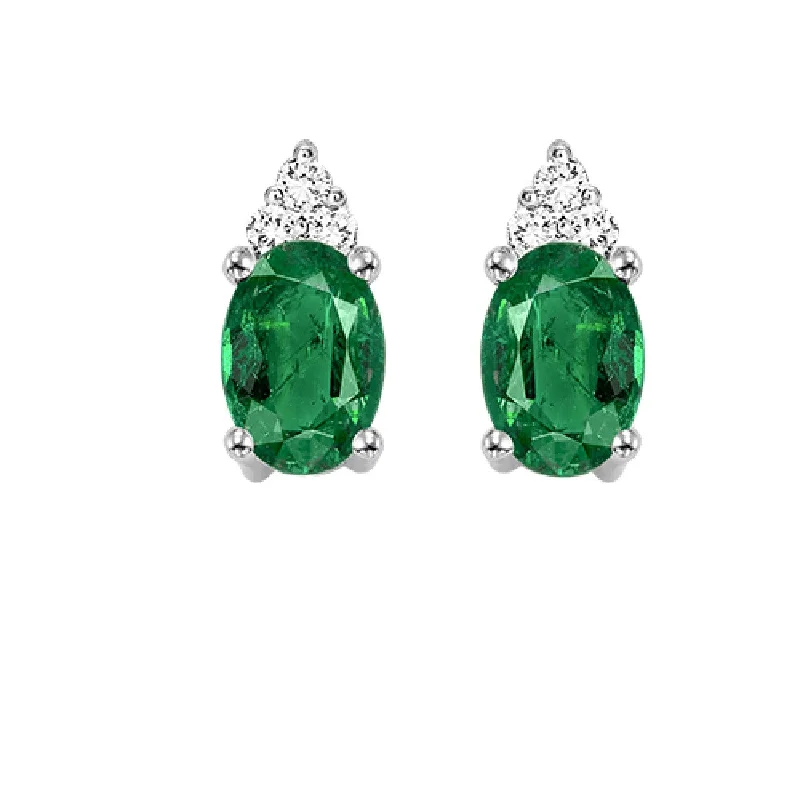 10KT Oval Gemstone Stud Earrings- Emerald (May)