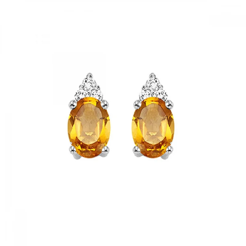 10KT Oval Gemstone Stud Earrings- Citrine (November)