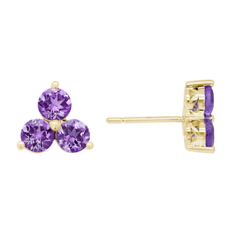 Stud Earrings for Anniversary -14k Amethyst Flower Stud Earrings