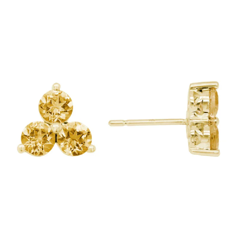 Stud Earrings for Birthday Celebration -14k Citrine Flower Stud Earrings