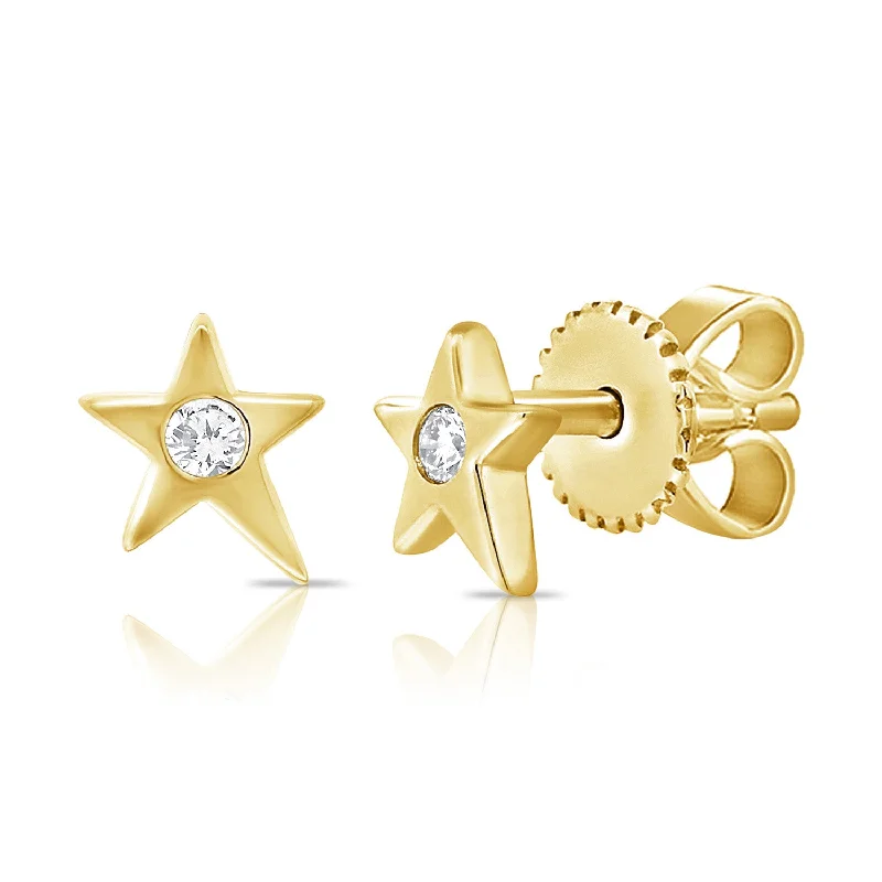 Screw Back Stud Earrings for Security -14K Diamond Star Stud Earrings