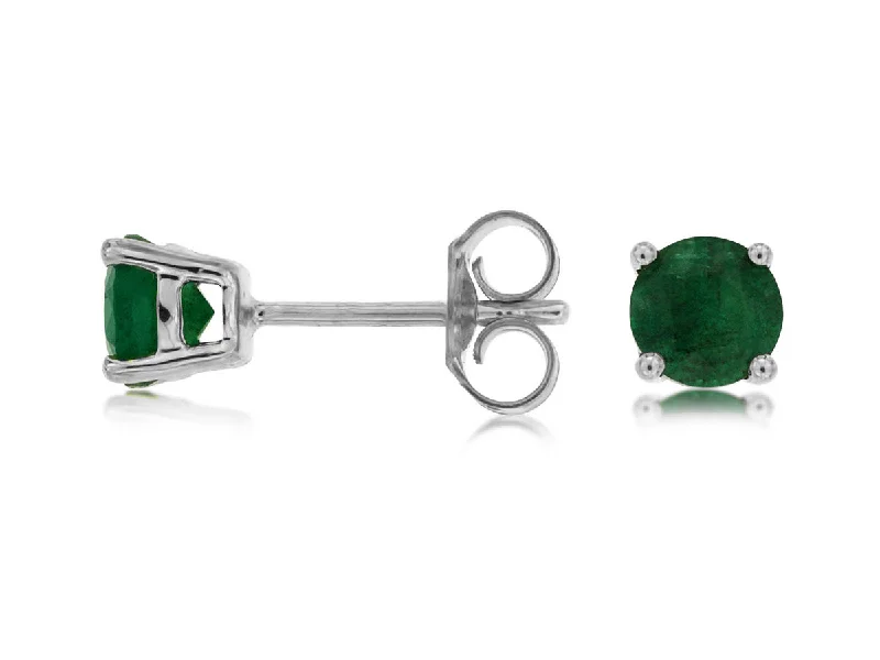 Detachable Stud Earrings with Charms -14K White Gold Round Emerald Stud Earrings