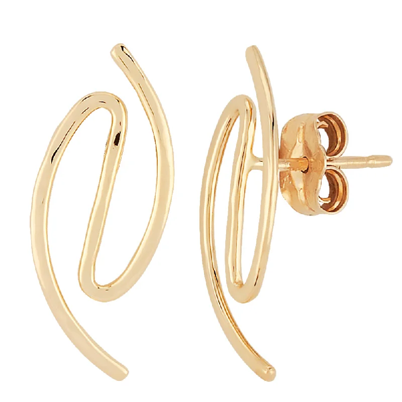 Stud Earrings with Crystals -14k Yellow Gold Squiggle Stud Earrings