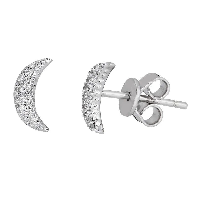 Round Stud Earrings for Classic -EMILIQUE 14KT GOLD .10 CTW DIAMOND PAVÉ MOON STUD EARRINGS