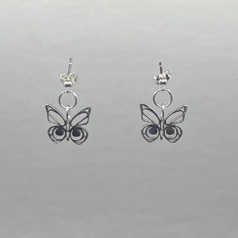 Push Back Stud Earrings for Convenience -Asoyuf Mini Silver Butterfly Stud Earrings